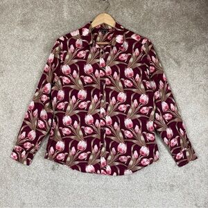 Brooks Brothers Shirt Womens 12 Petite Floral Cotton Long Sleeve Button- 4050